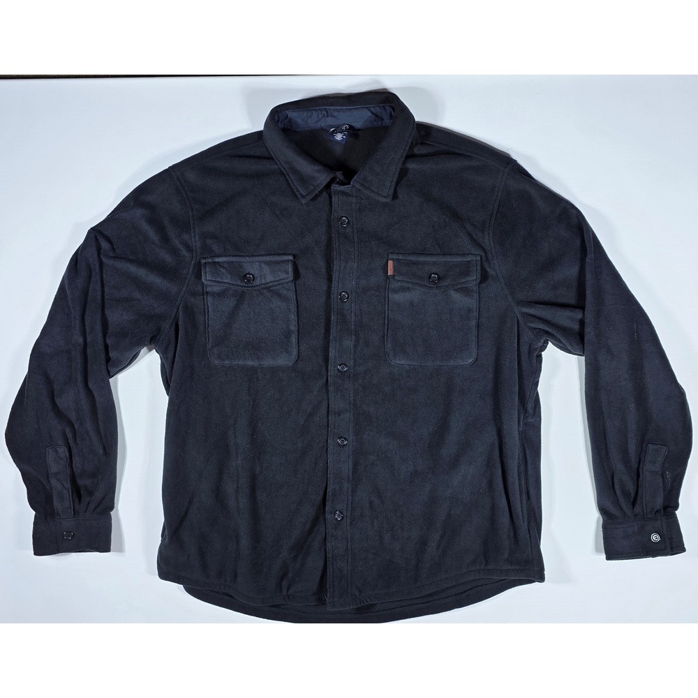 Chaps Men's XXL Black Fleece Button Down Shirt Long Sleeve Pocket Shacket